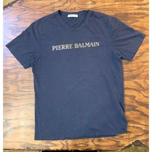 Large Pierre Balmain Black shirt, 52 tee, gold ink foil, men's designer fashion